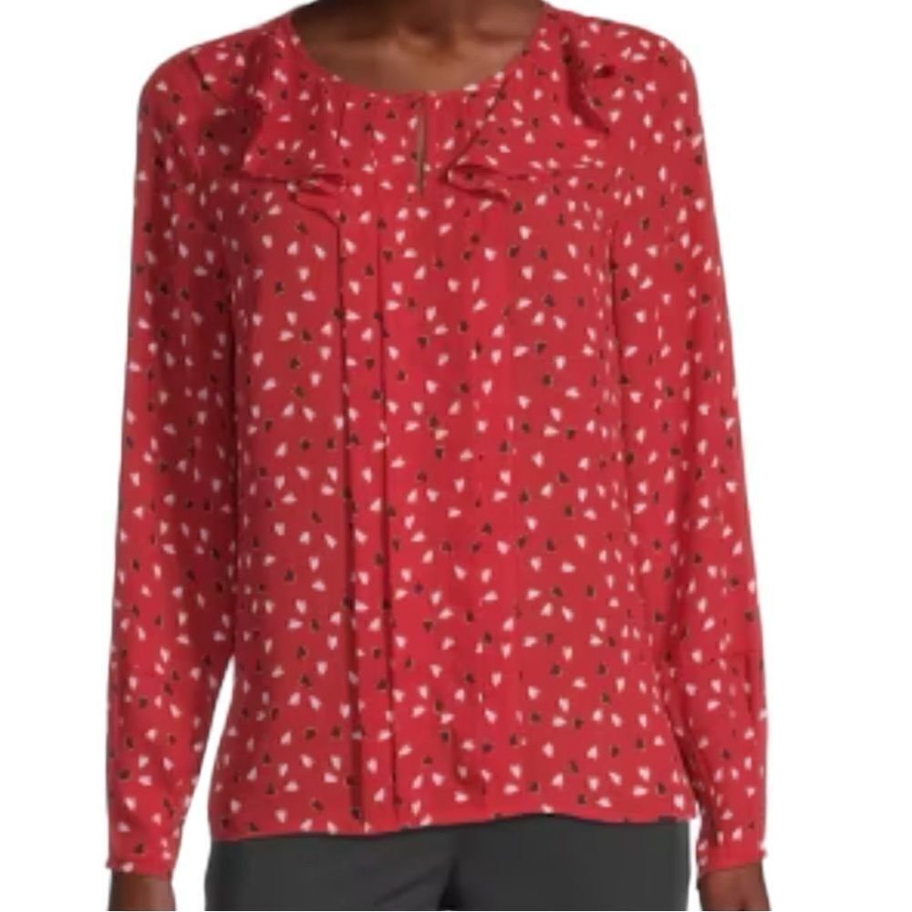 Liz Claiborne Women’s Popover Long Sleeve Tiny Hearts Print Size 2X